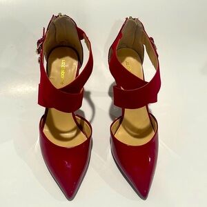 Liz Claiborne Red Straps Heels 3.5”w/ Zipper. Size 5